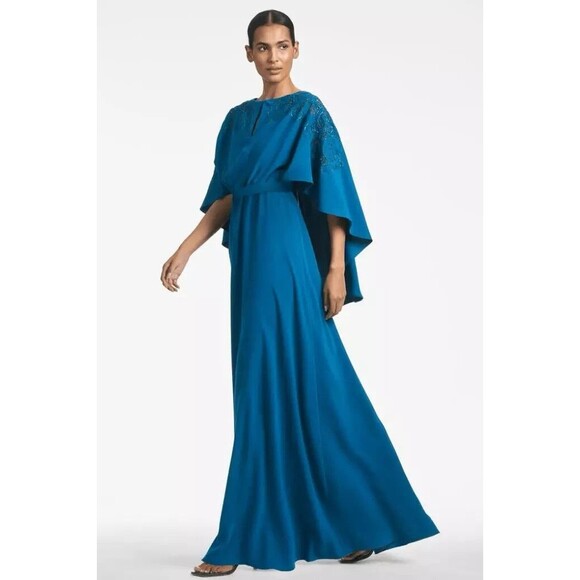 SACHIN & BABY WOMEN'S WREN LONG MAXI CAPE GOWN DRESS MOROCCAN BLUE $1295 - Picture 2 of 7
